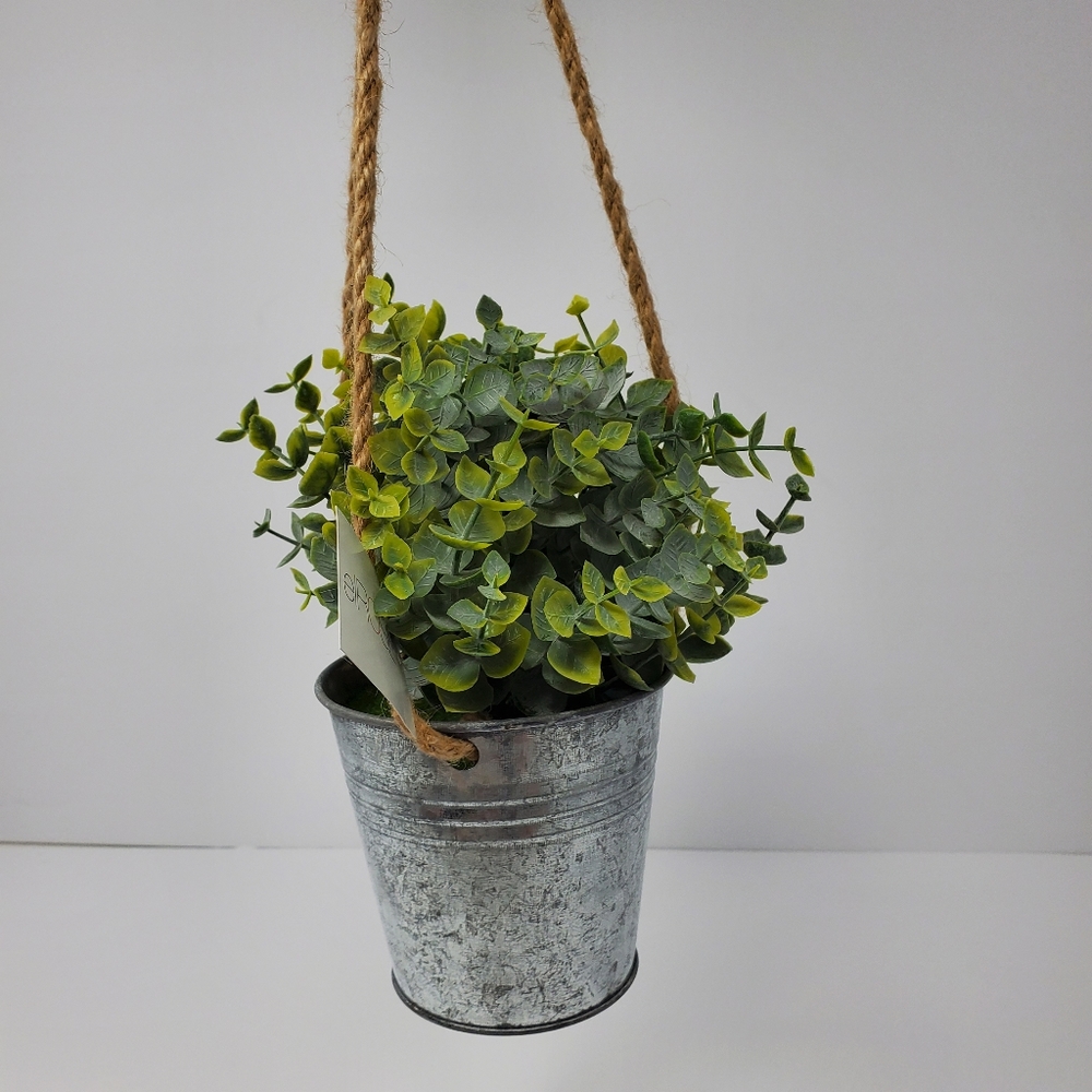New Elrose faux frosted green plastic hanging plant with twine cord 8"